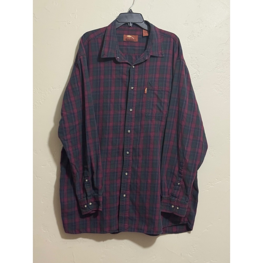 Bob Timberlake Plaid Shirt Mens 2XLT Tall Burgundy Green Blue Button Down